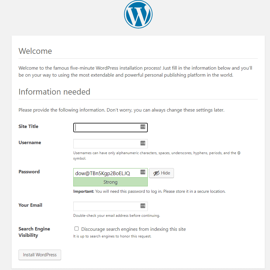 WordPress admin dashboard